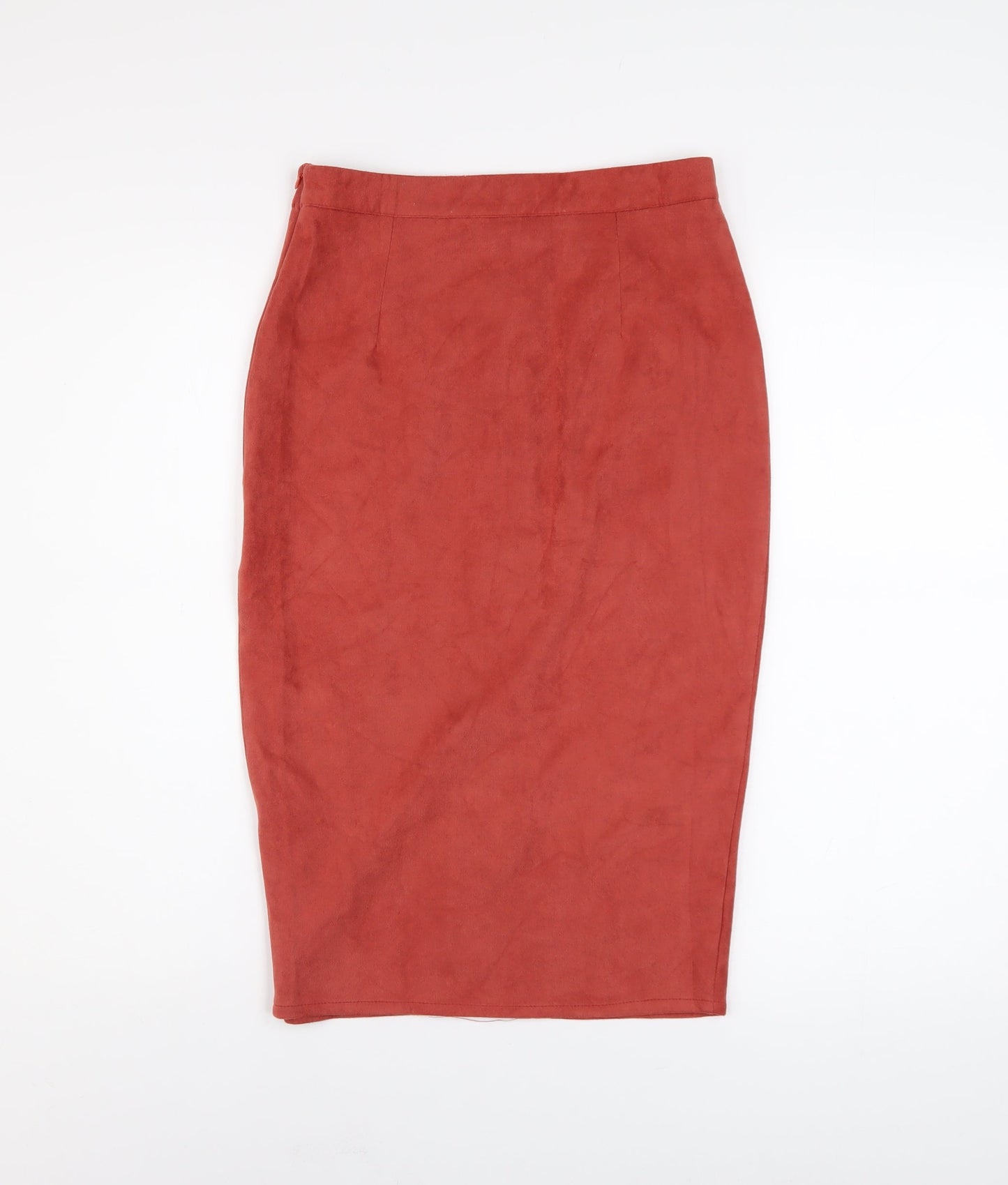 Motel Women’s Red Suede Midi Pencil Skirt UK 8 Button Front