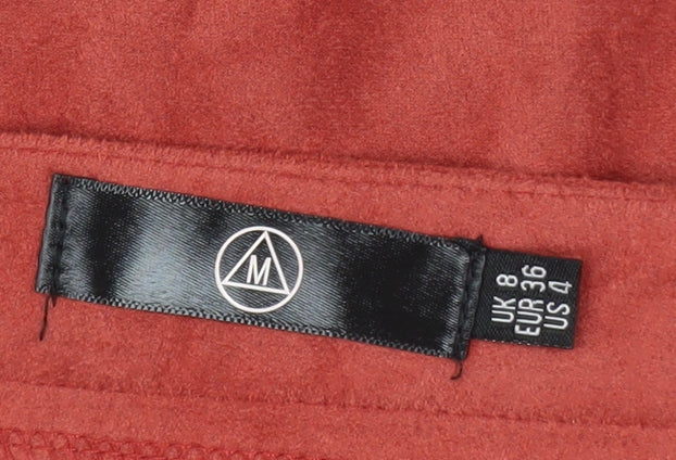 Motel Women’s Red Suede Midi Pencil Skirt UK 8 Button Front