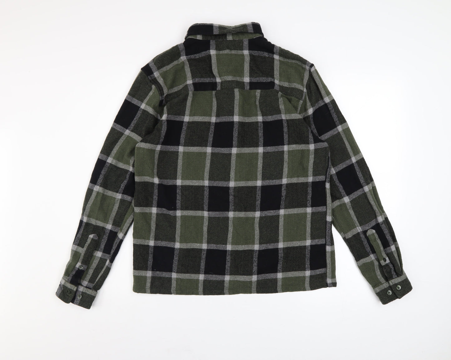 BoohooMAN Men's Green Check Flannel Long Sleeve Button-Up Shirt Size L