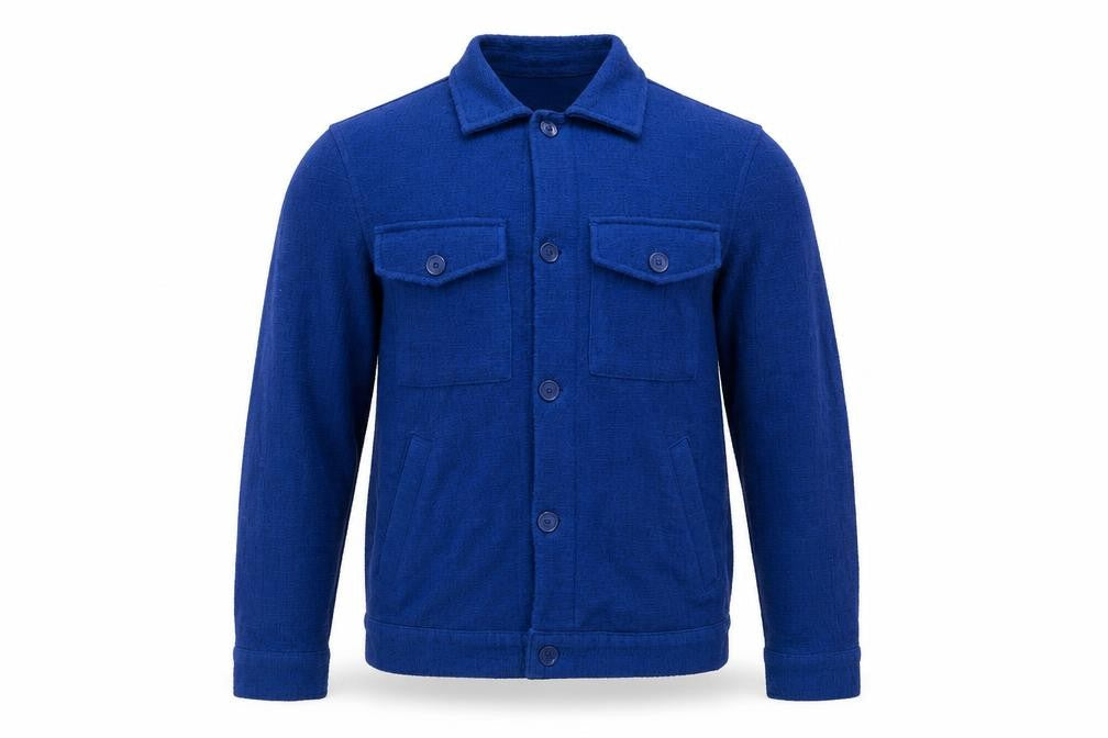 Zara Men Blue Cotton Tweed Bomber Jacket Size S Button-Up
