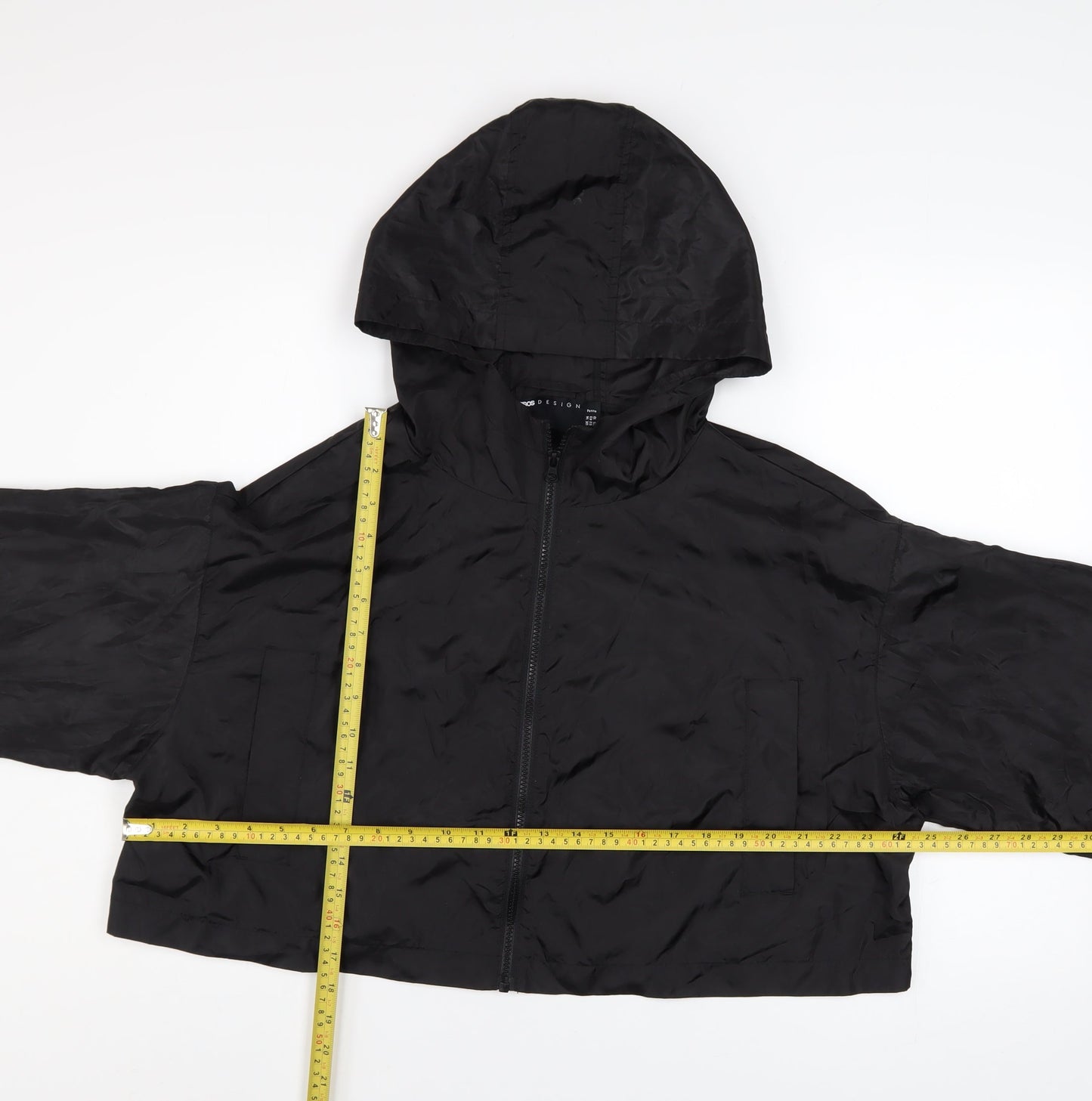 ASOS DESIGN Women’s Black Cropped Hooded Windbreaker Jacket Size 14