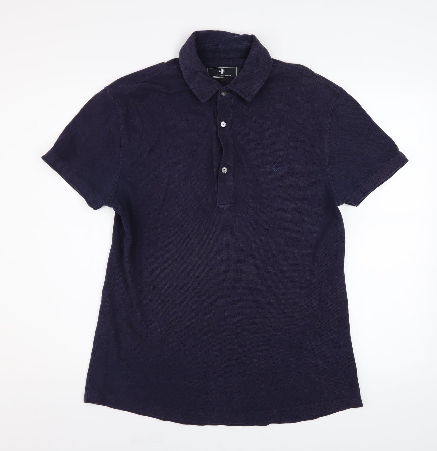 Hardy Amies London Men's Navy Blue Cotton Short Sleeve Polo - Size M