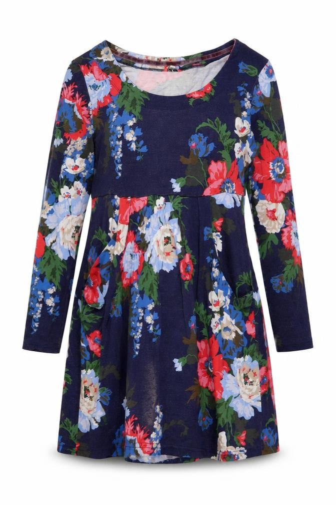 Joules Women's Blue Floral Long Sleeve Cotton Tunic Jumper Size 14