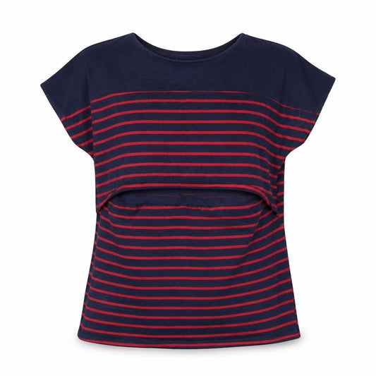 SMALLSHOW Women's Blue Striped Cotton T-Shirt Size M