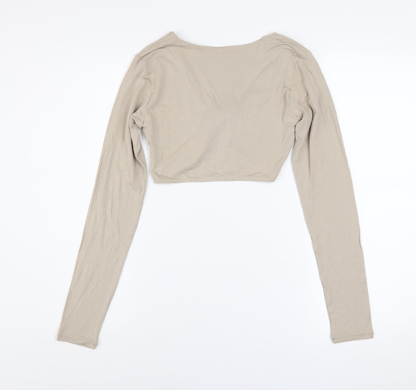 Tala Women’s Beige Long Sleeve Cropped V-Neck Twist Front Top - Size S