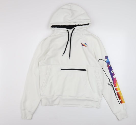 Hollister Men's White Pullover Hoodie M Graphic Logo Fleece
