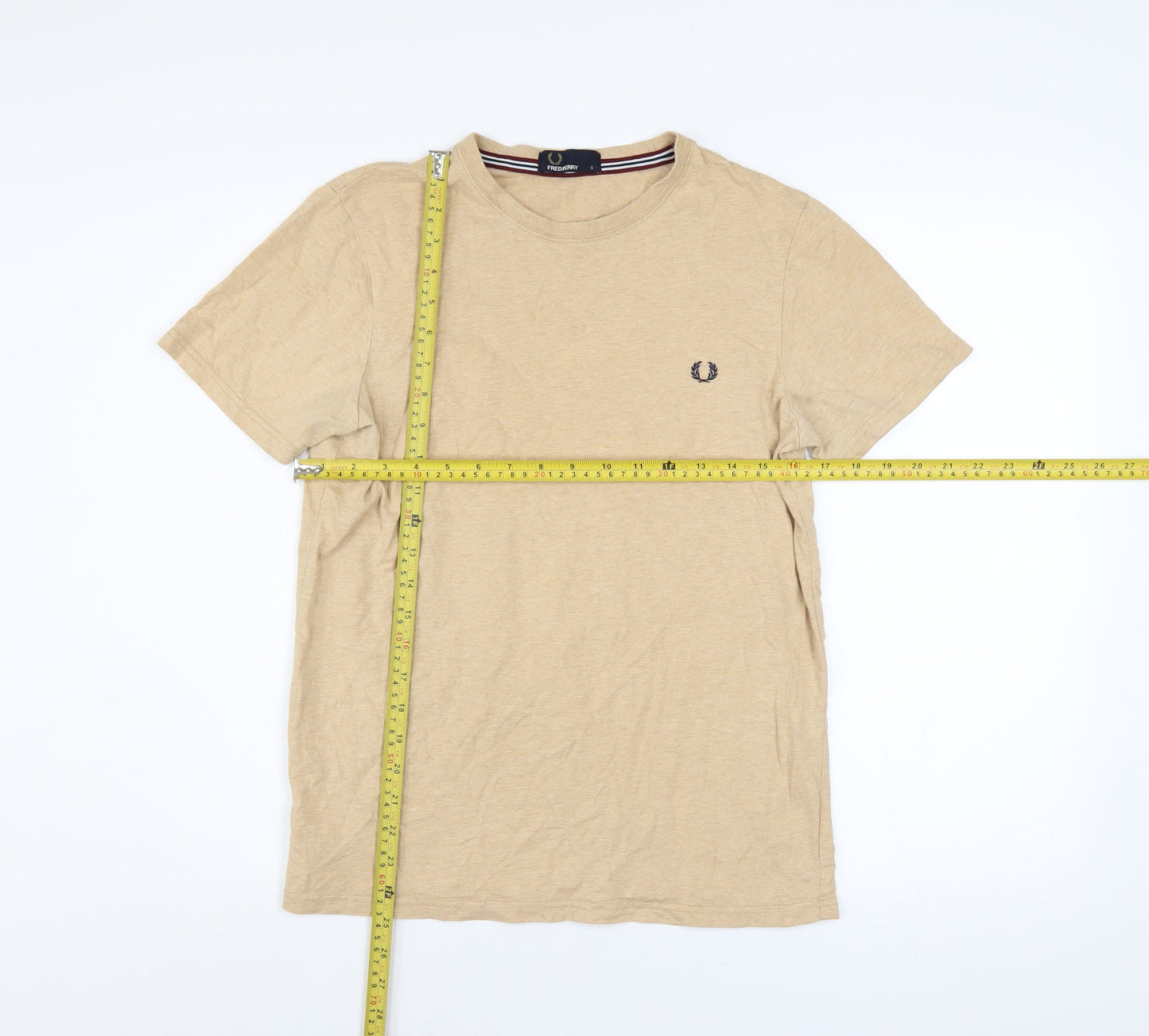 Fred Perry Men's Beige Crew Neck Cotton T-Shirt Size S