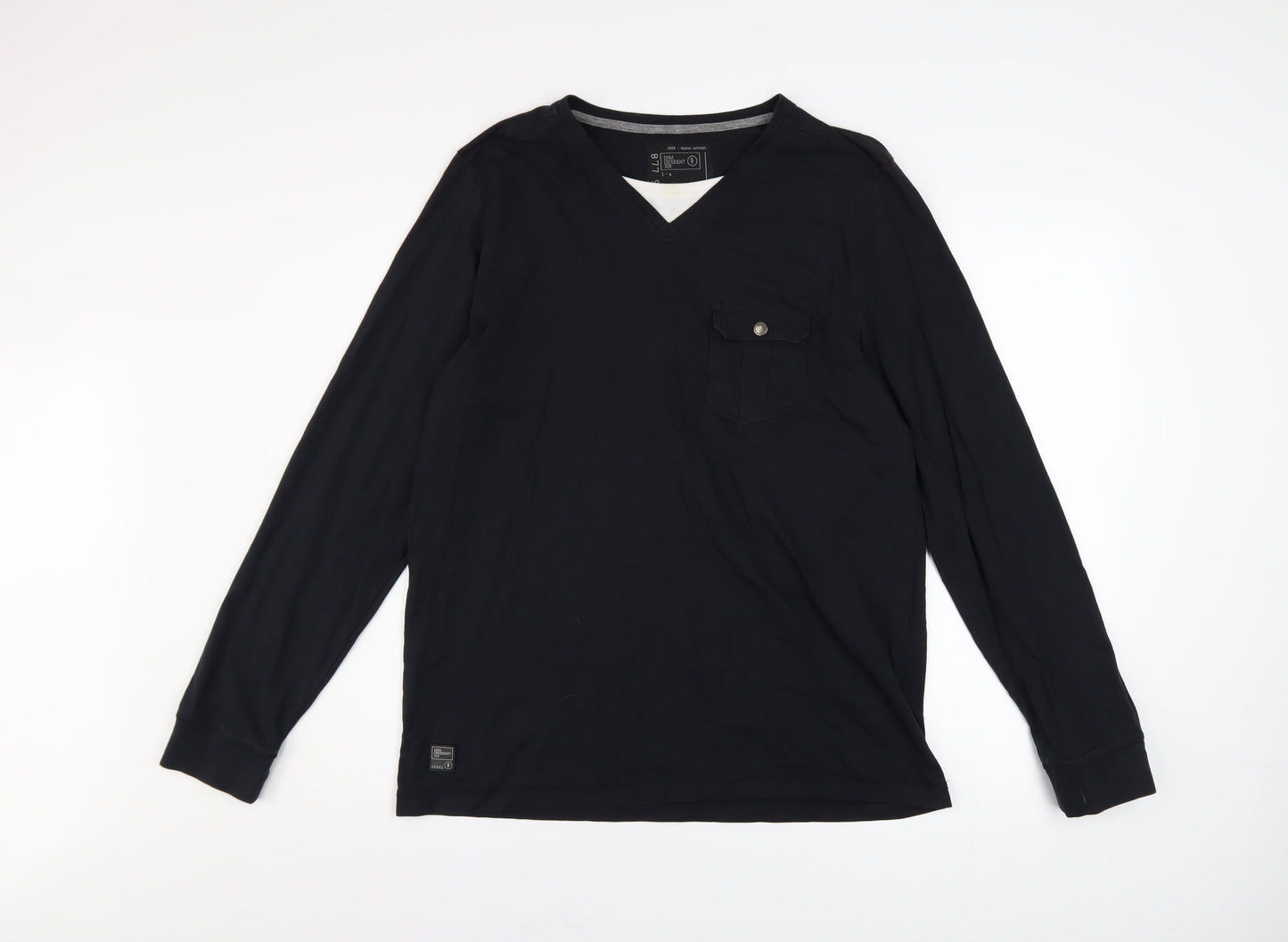 Dissident Men's Black Cotton Long Sleeve V-Neck Casual Shirt Size L