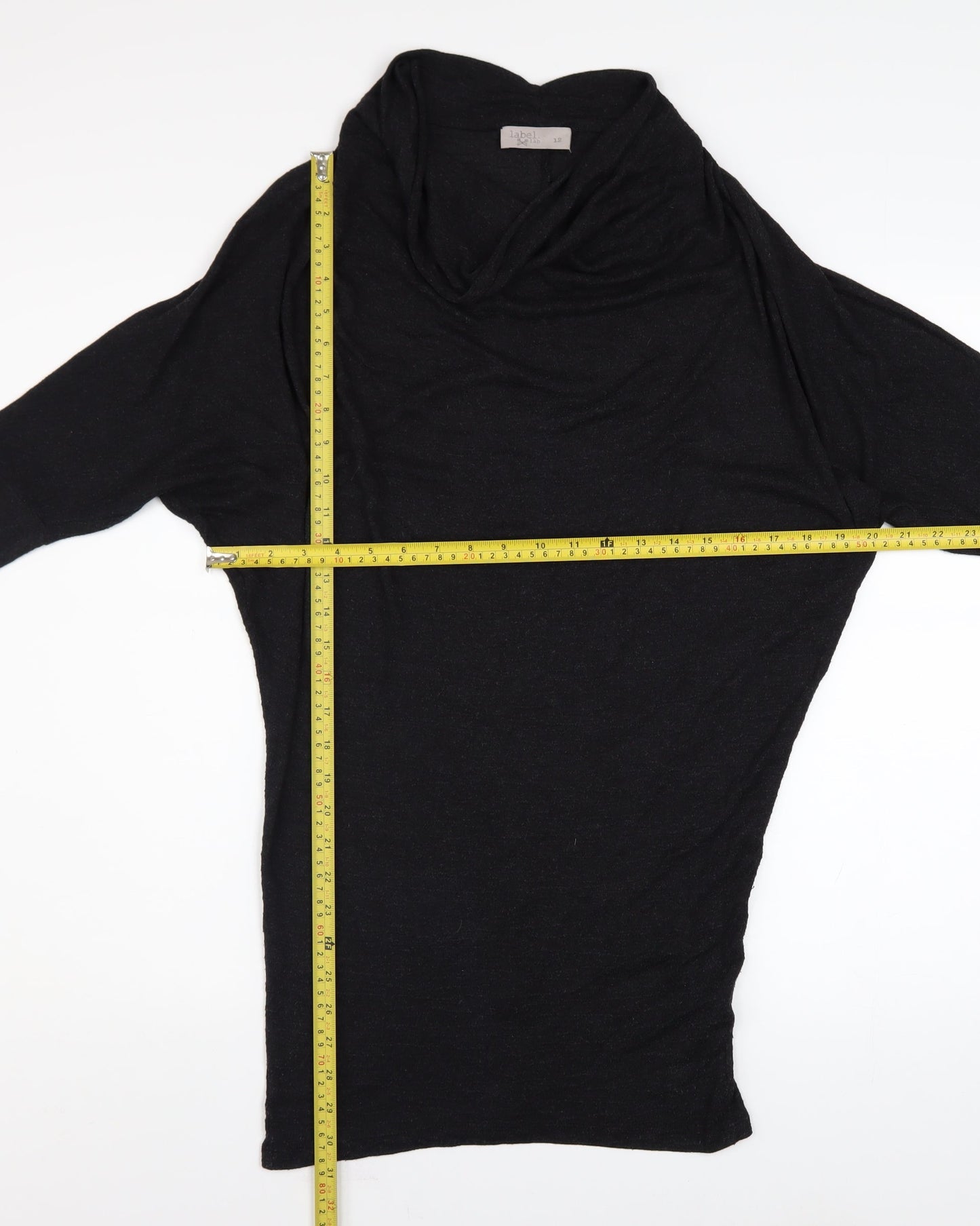 Label Lab Women’s Black Wool Blend Cowl Neck Tunic Jumper Size 12