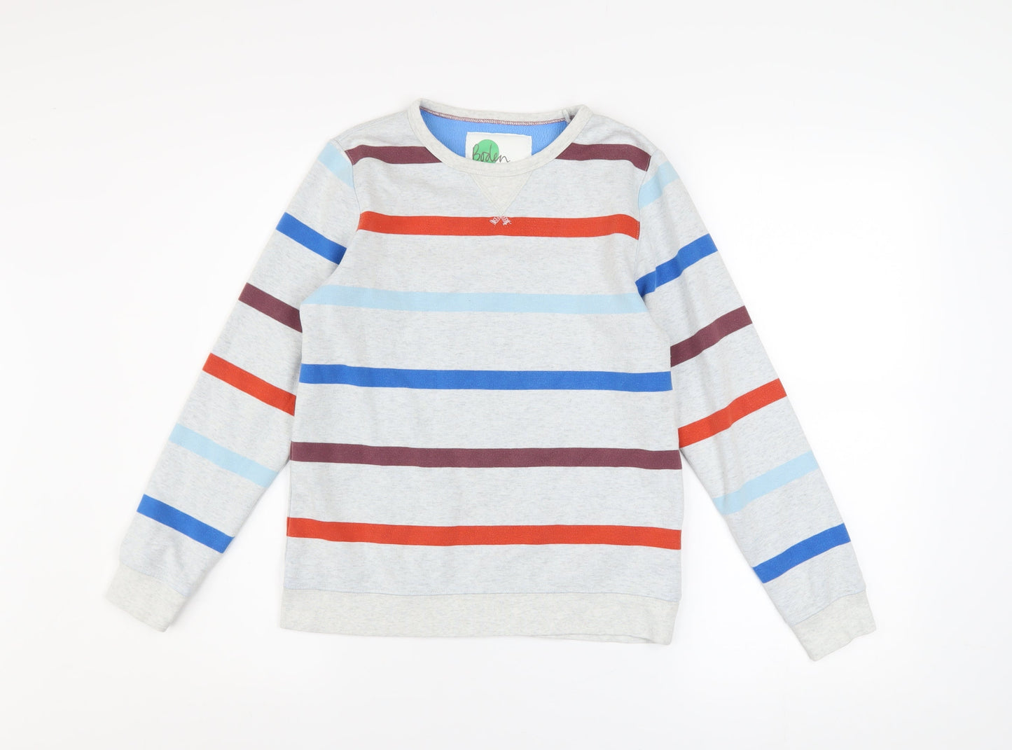 Boden Boys Grey Striped Pullover Sweatshirt 11-12 Years Long Sleeve