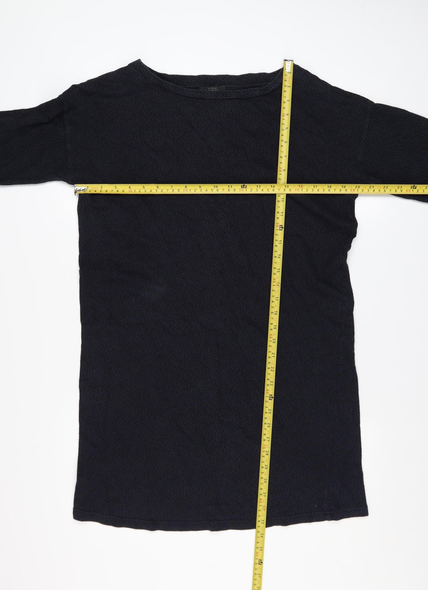 COS Women Black Cotton Shift Dress Size S 3/4 Sleeve Knee Length