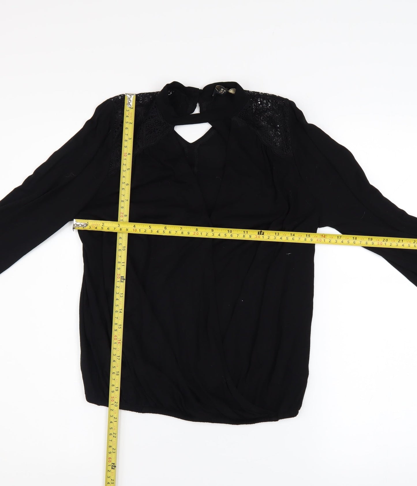 Lipsy Women’s Black Long Sleeve Lace Wrap Blouse UK 10