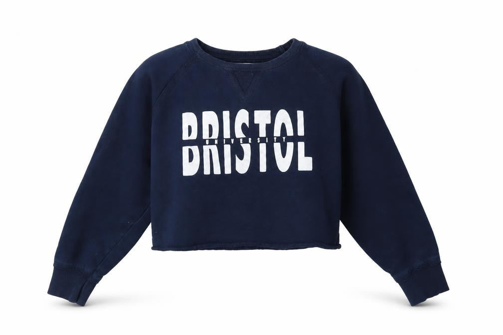 Epona Womens Navy BRISTOL UNIVERSITY Cropped Sweatshirt XS