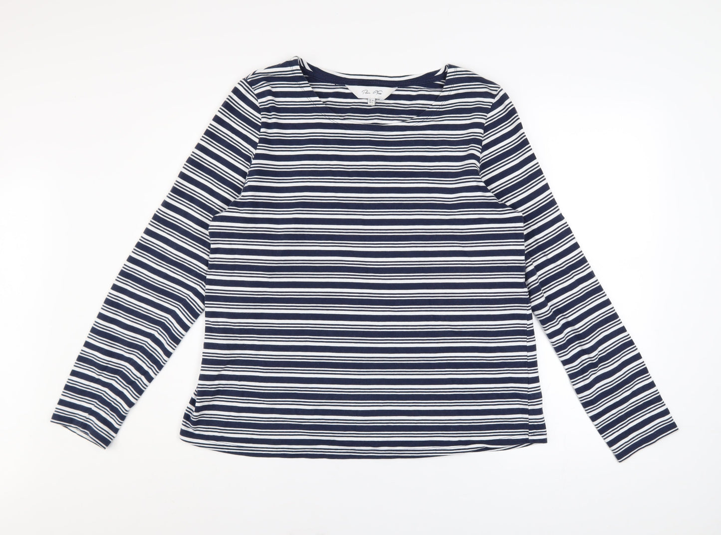 Plum Tree Womens Blue Striped Long Sleeve Cotton T-Shirt UK 14