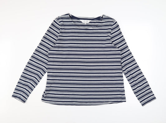 Plum Tree Womens Blue Striped Long Sleeve Cotton T-Shirt UK 14