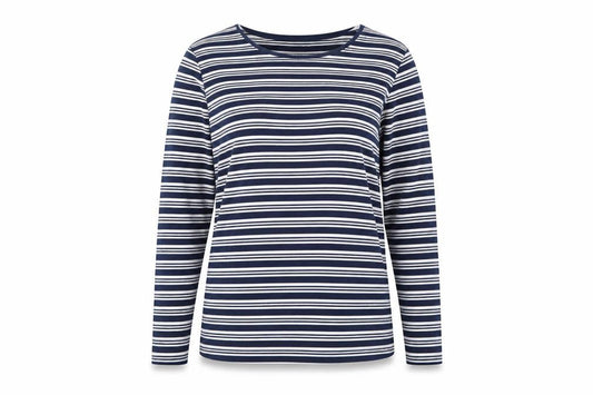 Plum Tree Womens Blue Striped Long Sleeve Cotton T-Shirt UK 14