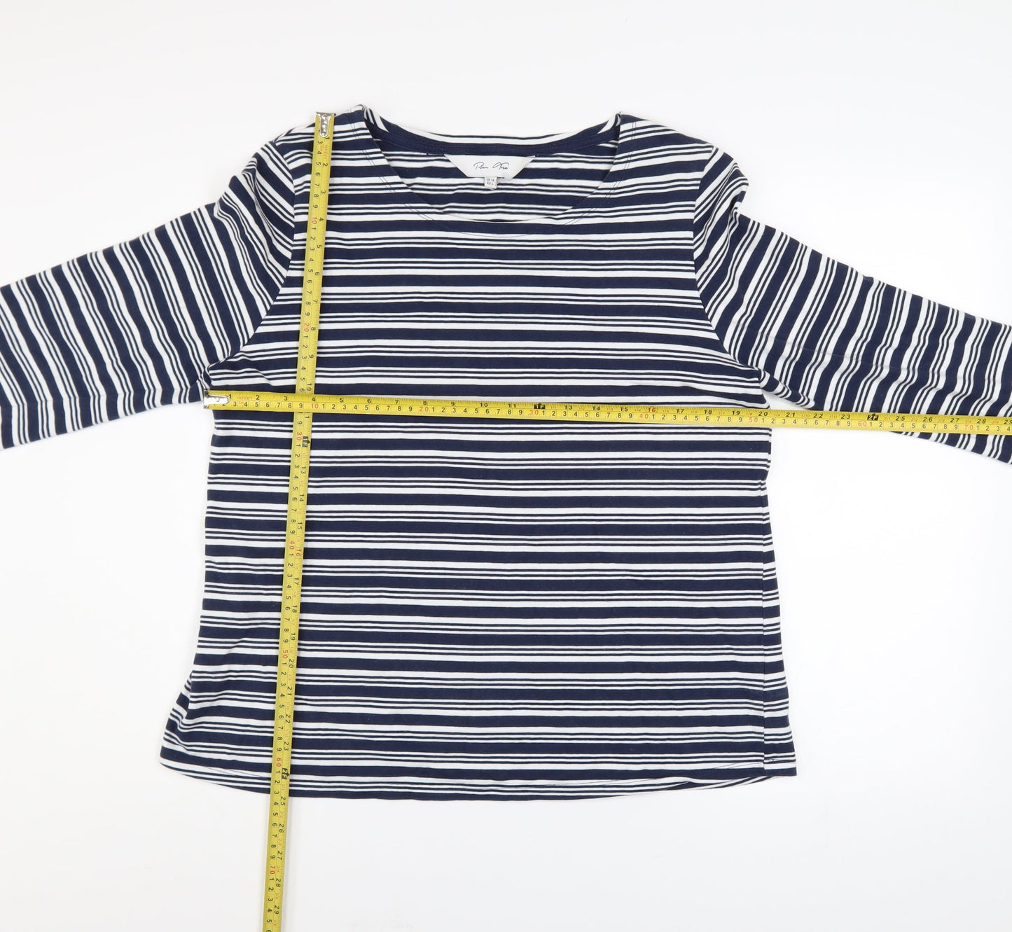 Plum Tree Womens Blue Striped Long Sleeve Cotton T-Shirt UK 14
