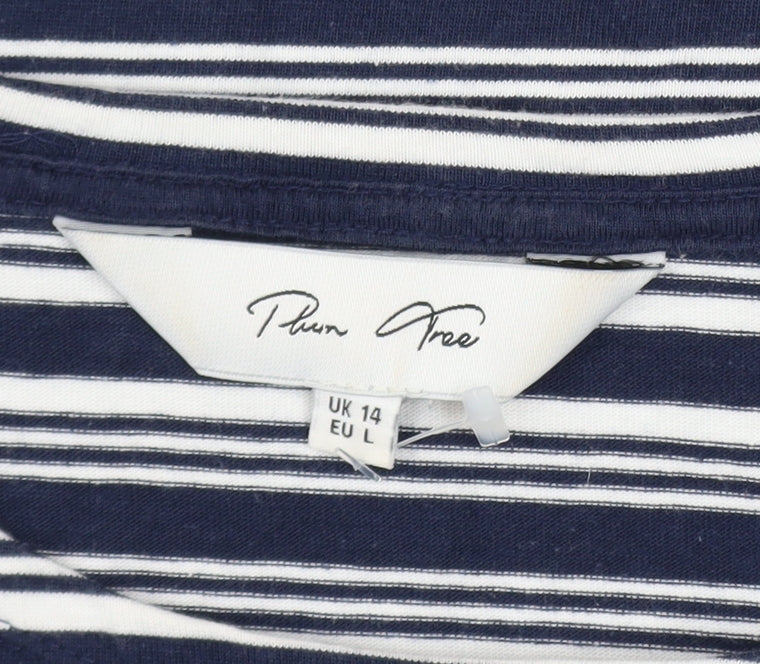 Plum Tree Womens Blue Striped Long Sleeve Cotton T-Shirt UK 14