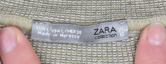 Zara Women Beige Knit Viscose Short Sleeve Crew Neck T-Shirt Size 12