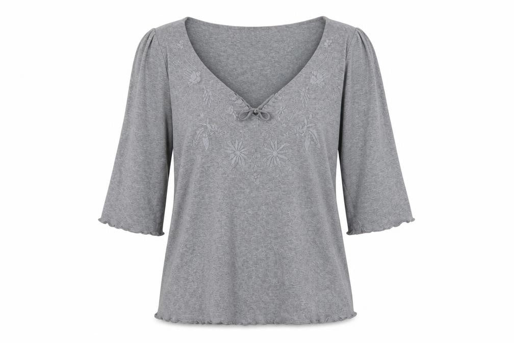 Marks & Spencer Per Una Grey Cotton V-Neck Blouse Size 16