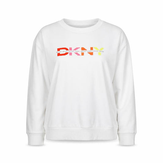 DKNY Women White Cotton Blend Logo Sweatshirt Size M
