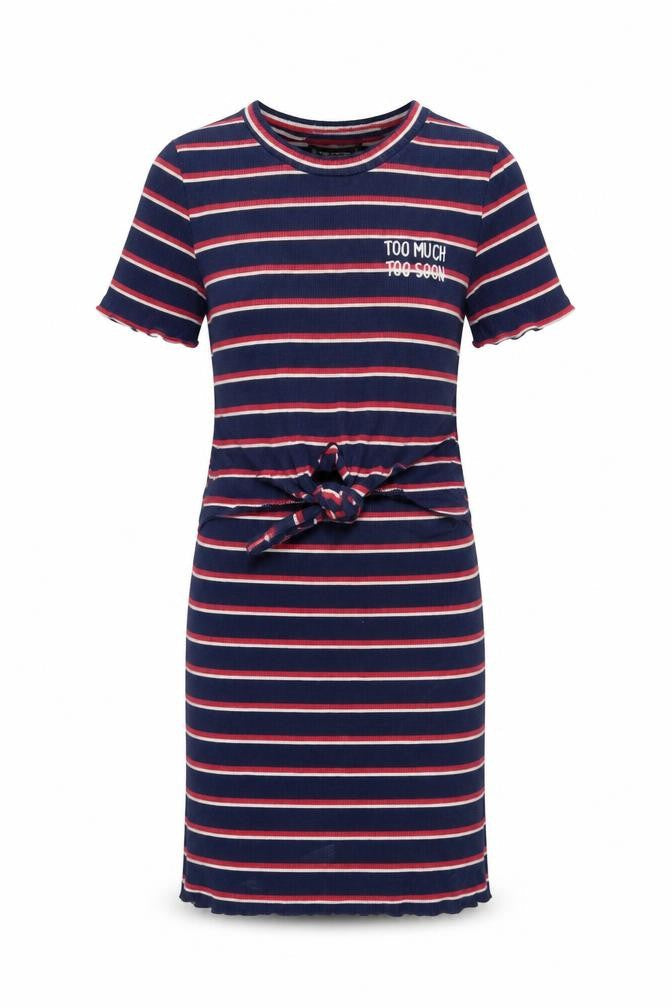 Bershka Girls Blue Striped T-Shirt Dress Size 8 Years Cotton Stretch Casual