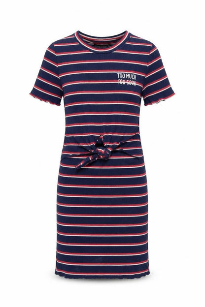 Bershka Girls Blue Striped T-Shirt Dress Size 8 Years Cotton Stretch Casual
