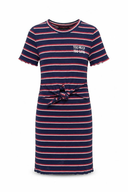 Bershka Girls Blue Striped T-Shirt Dress Size 8 Years Cotton Stretch Casual