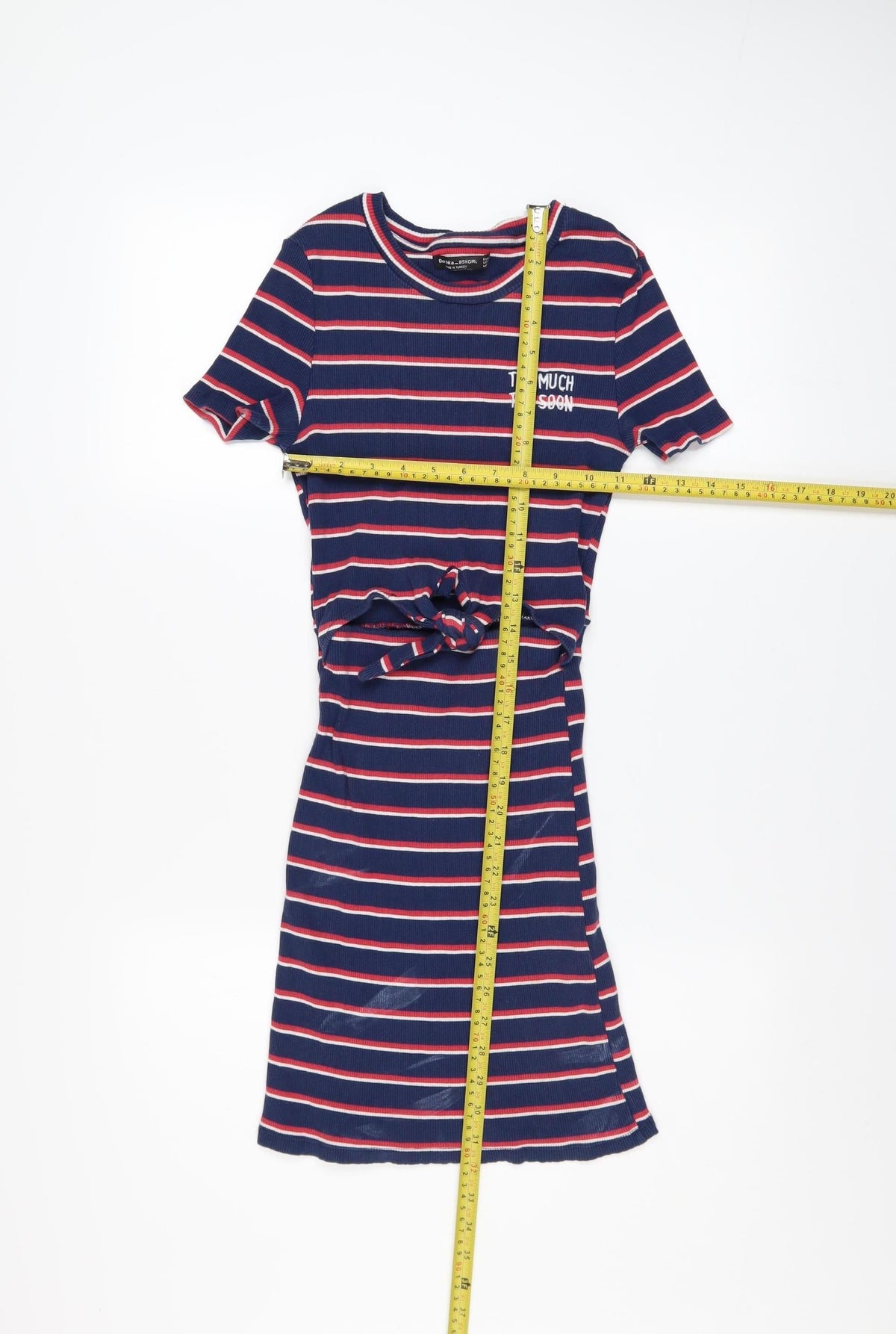 Bershka Girls Blue Striped T-Shirt Dress Size 8 Years Cotton Stretch Casual