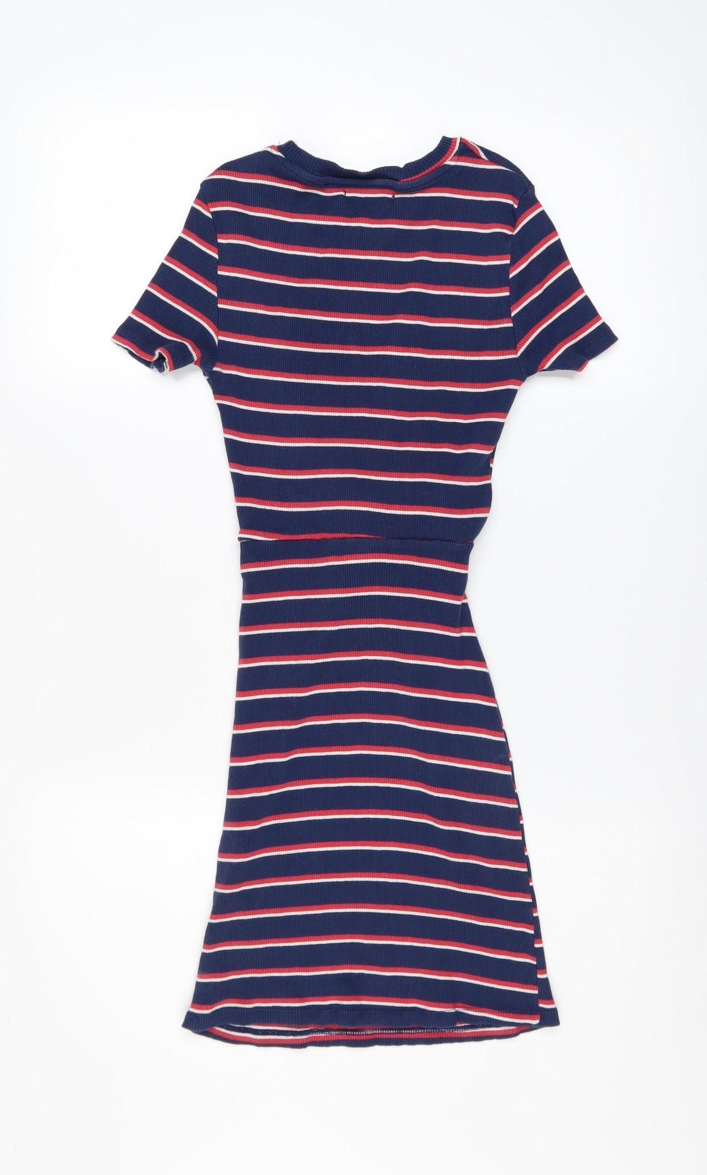 Bershka Girls Blue Striped T-Shirt Dress Size 8 Years Cotton Stretch Casual