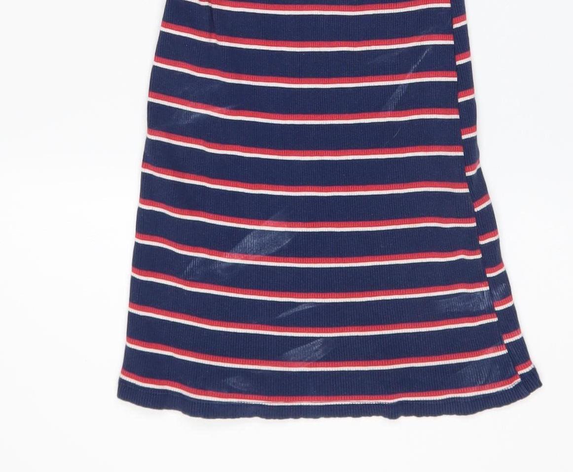 Bershka Girls Blue Striped T-Shirt Dress Size 8 Years Cotton Stretch Casual