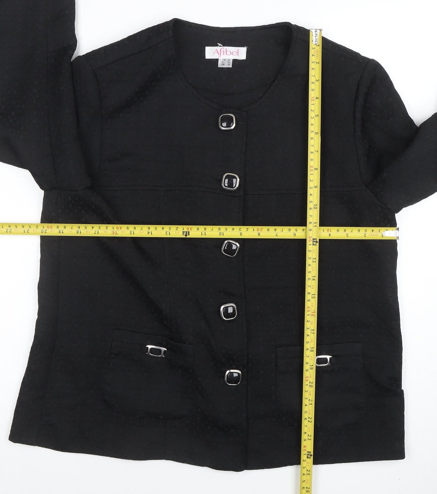 Afibel Women Black Size 16 Textured Four-Button Blazer Jacket