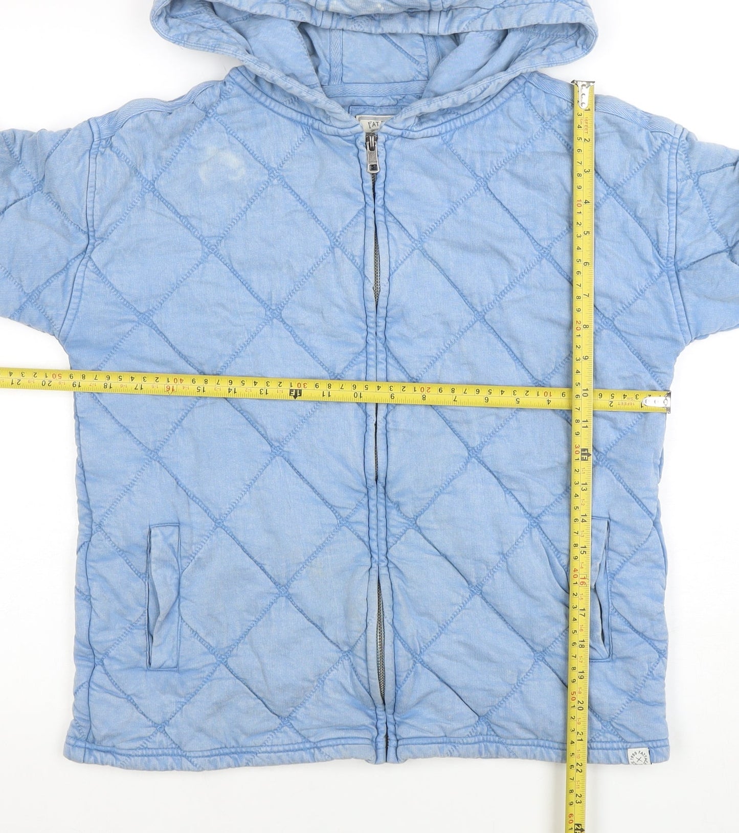 Fat Face Women Blue Quilted Full Zip Hoodie Size 8 Cotton Blend