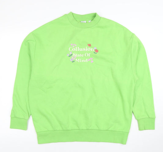 Collusion Womens Green Crew Neck Pullover Sweatshirt Size 6