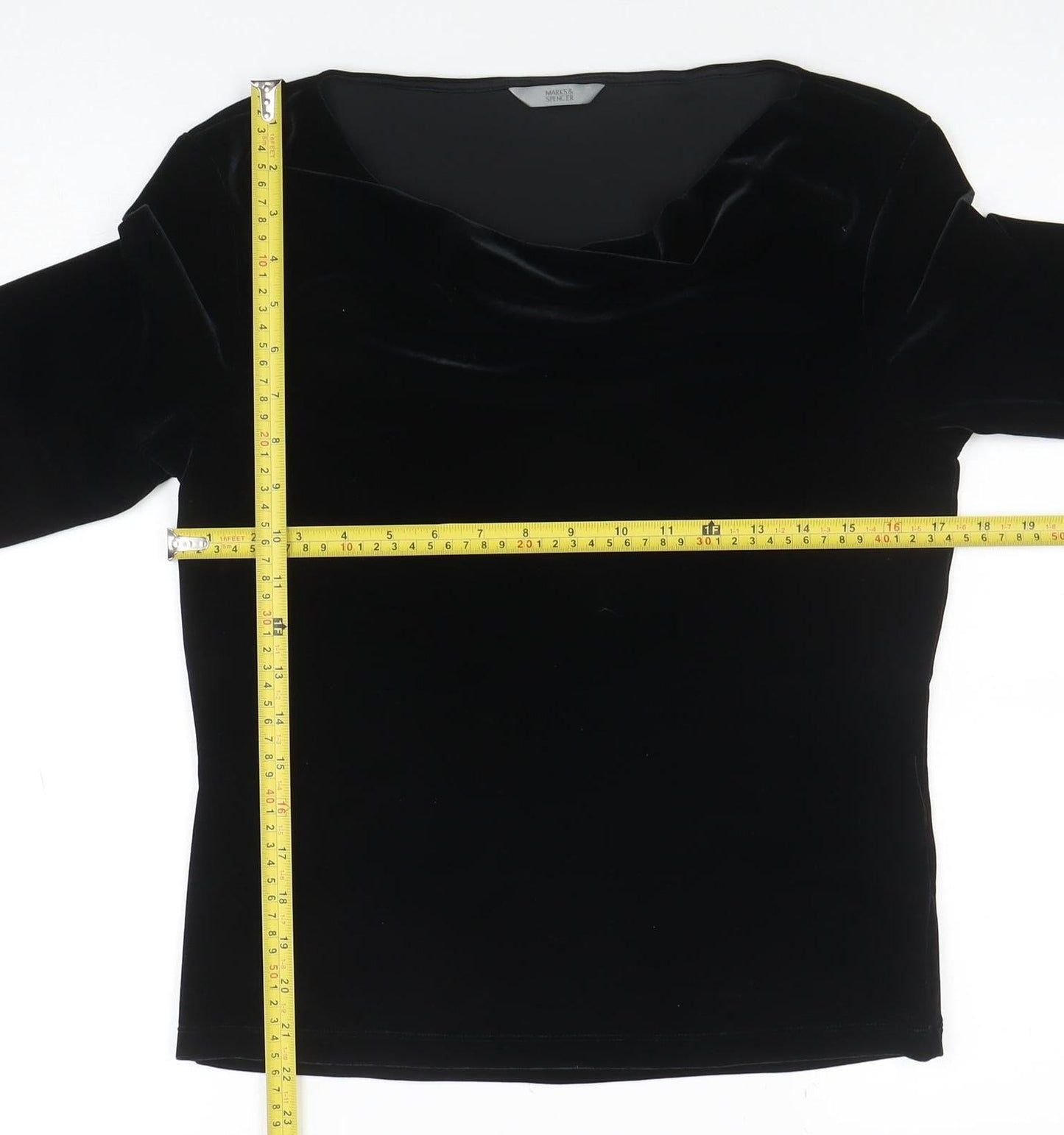 Marks & Spencer Women’s Black Velvet Long Sleeve Boat Neck Blouse UK 10