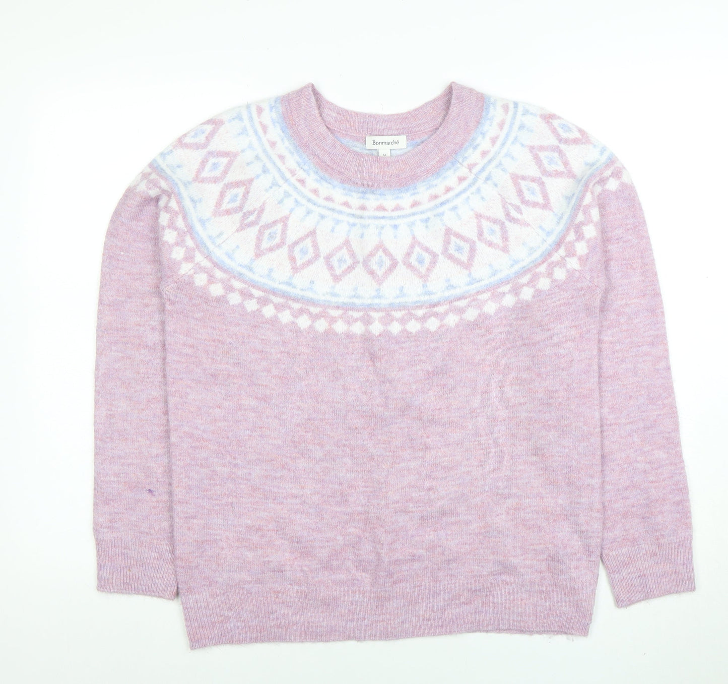 Bonmarché Womens Pink Fair Isle Knit Jumper Size 12