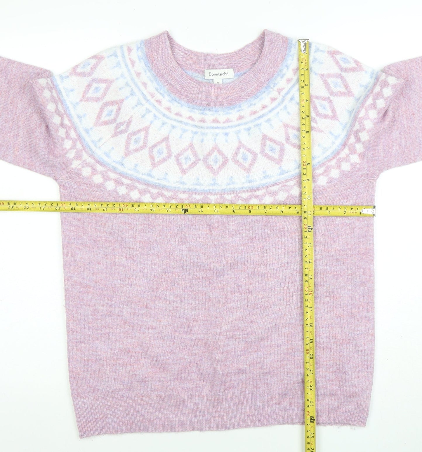 Bonmarché Womens Pink Fair Isle Knit Jumper Size 12