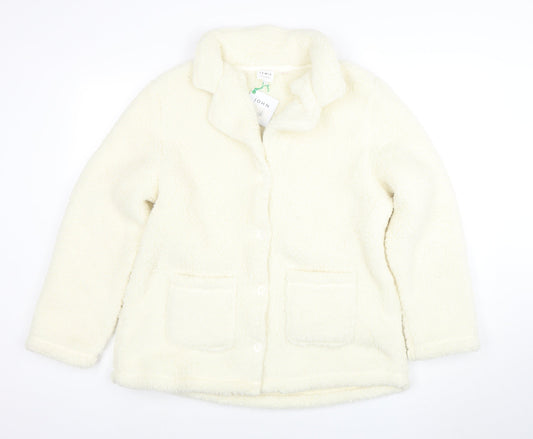 John Lewis Women Ivory Fleece Button Jacket Size L Winter Casual