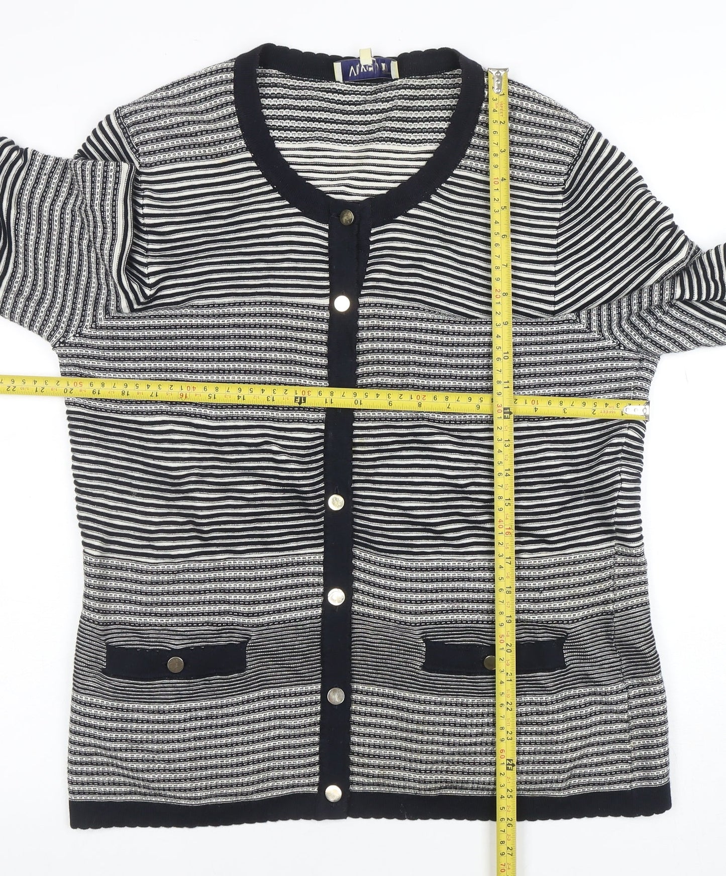Viyella Womens Blue Striped Cotton Cardigan L Long Sleeve