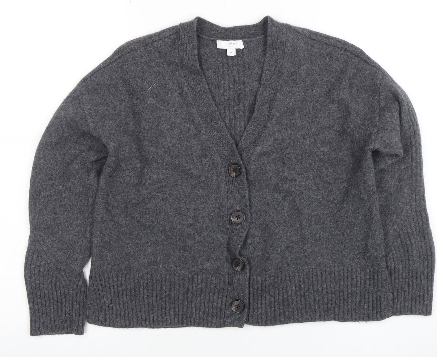 Hobbs Women Grey Merino Wool V-Neck Button Cardigan M