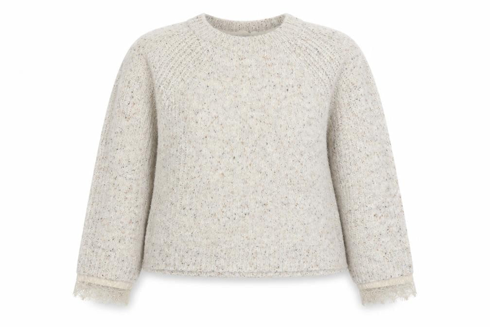 Next Women Beige Wool Blend Crew Neck Long Sleeve Jumper L