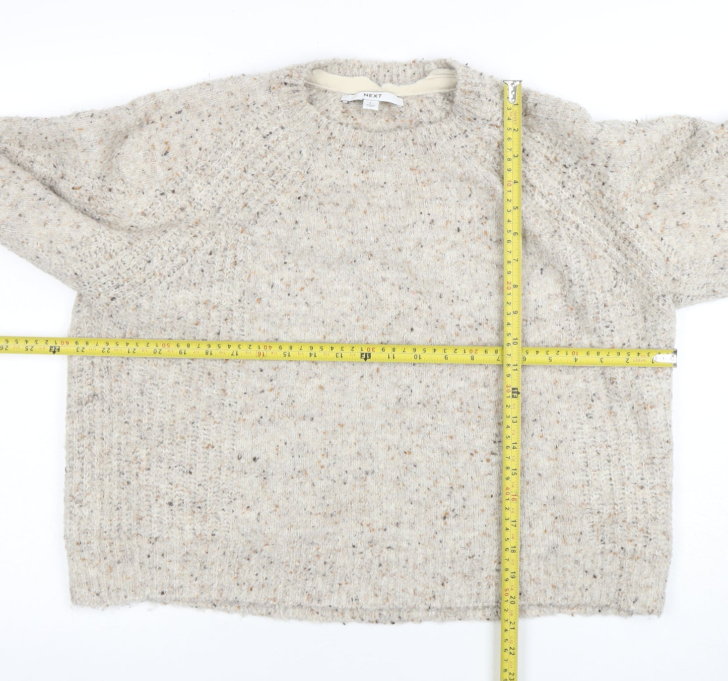 Next Women Beige Wool Blend Crew Neck Long Sleeve Jumper L