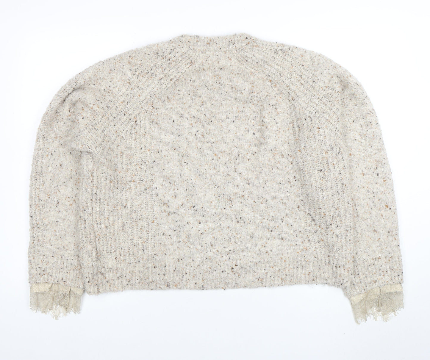 Next Women Beige Wool Blend Crew Neck Long Sleeve Jumper L