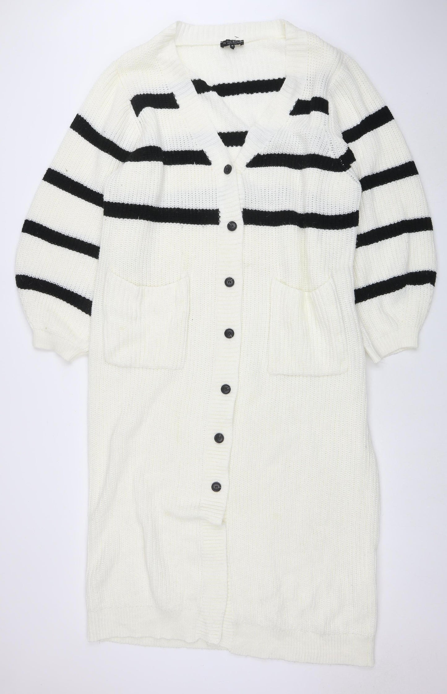 In The Style Women’s White Striped Jumper Dress Size 18 Long Sleeve Knit
