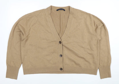 Additional front view of French Connection Women’s Beige V-Neck Button Cardigan S