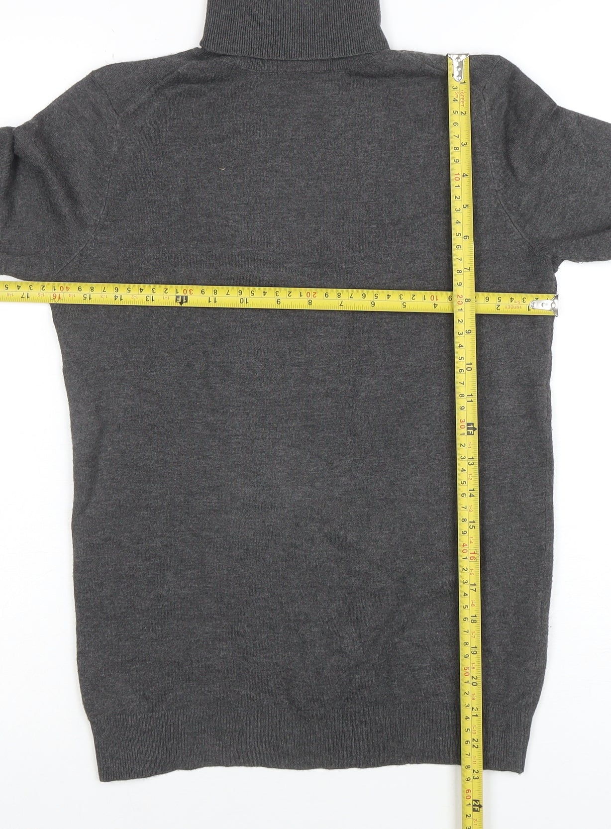 Zara Women Grey Knit Roll Neck Long Sleeve Button Accent Top M