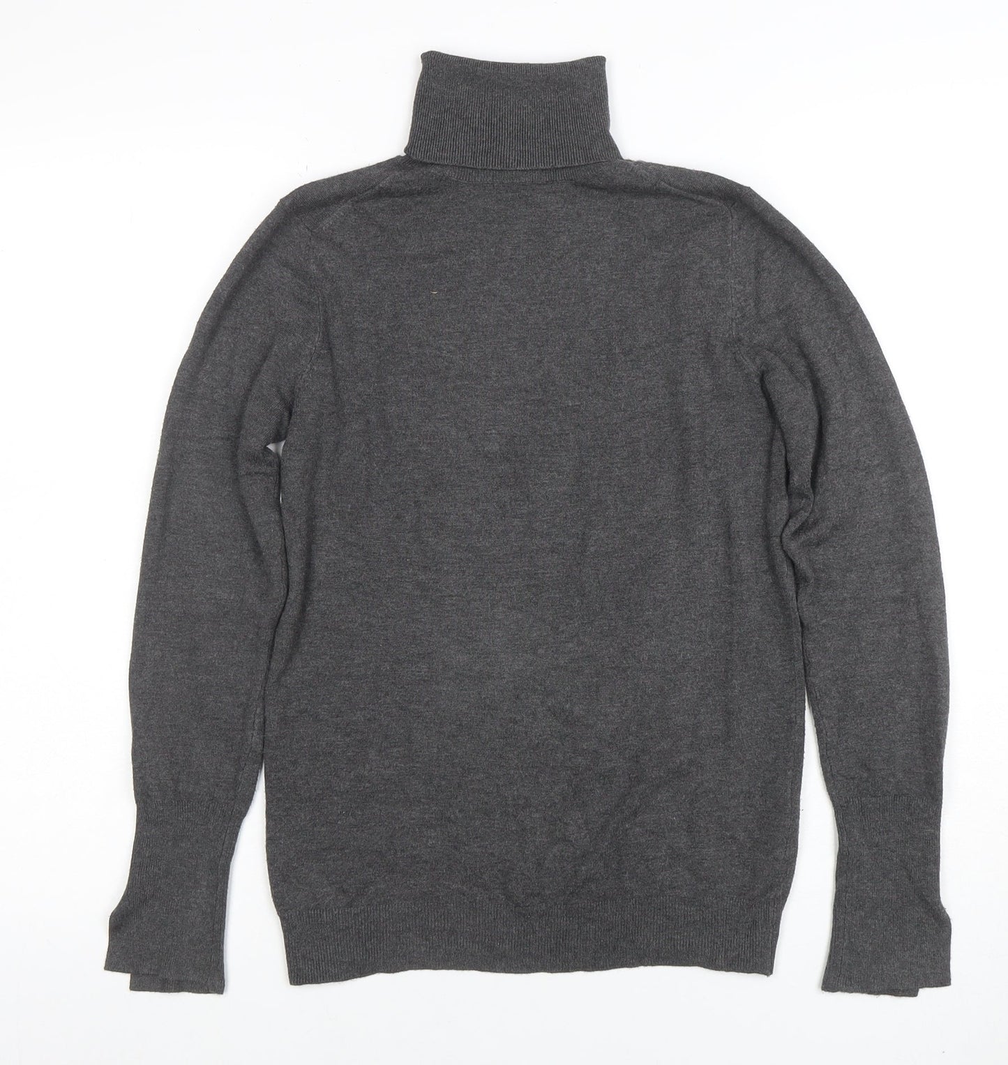 Zara Women Grey Knit Roll Neck Long Sleeve Button Accent Top M