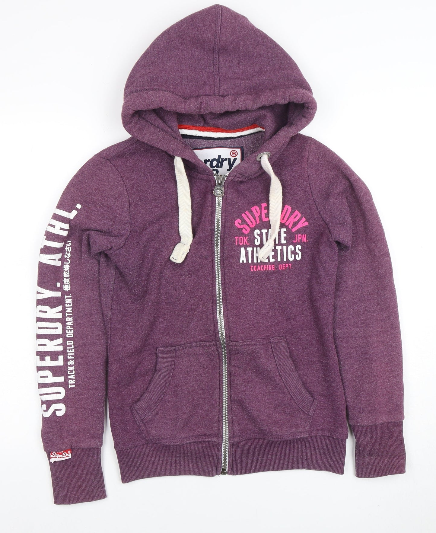 Superdry Women's Purple Full Zip Hoodie XS Cotton Blend