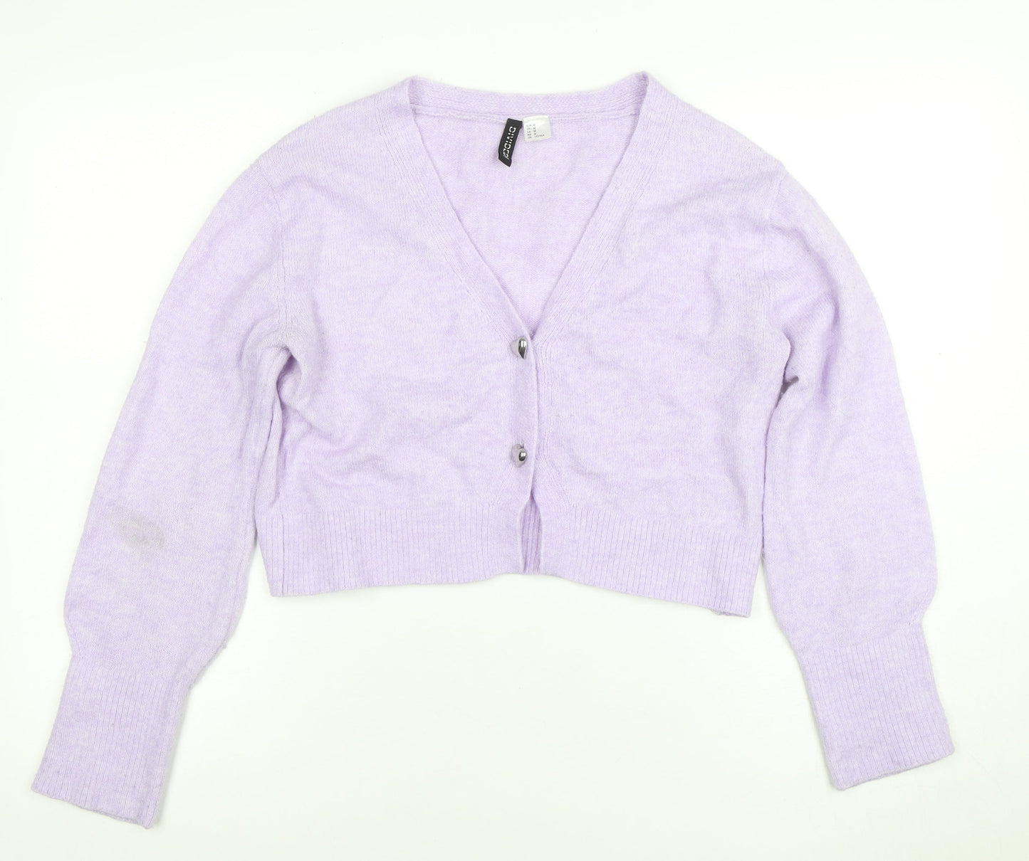 H&M Women Purple V-Neck Button Cardigan Size 12 Acrylic Knit