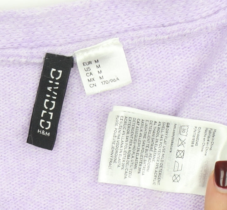 H&M Women Purple V-Neck Button Cardigan Size 12 Acrylic Knit